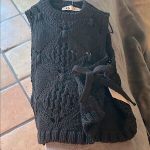 ZARA Black Crochet Knit Vest VERY VERSATILE!  Side ties and soft knit. Size S